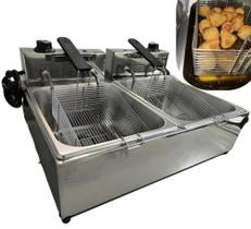 Fritadeira Elétrica Industrial 2 Cubas 14 Litros Inox Profissional até 300ºC até 3000W Fritadeira Elétrica Industrial 2 Cubas 14 Litros Inox Profissional até 300ºC até 3000W