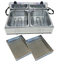 Fritadeira Elétrica Industrial 2 Cubas Inox 10 Litros com Escorredor M