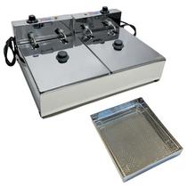 Fritadeira Elétrica Industrial 2 Cubas Inox 10 Litros com Escorredor M e Tampa