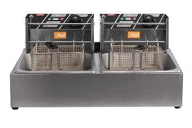 Fritadeira Elétrica Industrial a Óleo 10 Litros com Duas Cuba E Tampas Profissional 5 Litros Cada Cuba 220v.