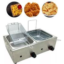 Fritadeira Industrial 2 Cubas 10 Litros em Inox Batata Porções - Gás Fritadeira Industrial 2 Cubas 10 Litros em Inox Batata Porções - Gás