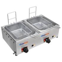 Fritadeira Industrial Inox à Gás 2 Cubas 5 Litros com Cesto