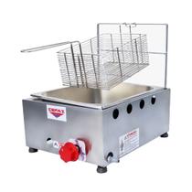 Fritadeira Profissional A Gás 1 Cuba 5 Litros Baixa Pressão Inox C/ 1 Cesto Fritura Pastel Salgados Porções