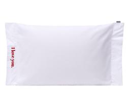 Fronha Bordada "I Love You" Branca e Vermelha 200 Fios