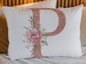 Fronha Capa de Travesseiro Iniciais Nome A a Z Glitter Rose Micropercal 70x50 com zíper