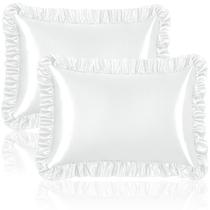 Fronha de cetim Homiest Ruffle para pele de cabelo Queen White