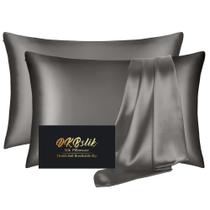 Fronha de seda DKBSlik Mulberry Silk Queen Size cinza escuro, pacote com 2 Fronha de seda DKBSlik Mulberry Silk Queen Size cinza escuro, pacote com 2