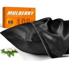 Fronha de seda J JIMOO 100% Mulberry Silk 22 Momme Black