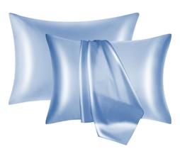 Fronha de seda NOLRDR Mulberry, pacote com 2, azul claro, king size