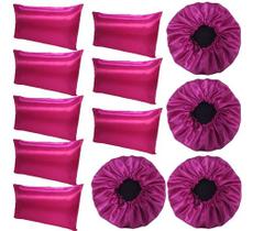 Fronha De Travesseiro 8 Peças + 4 Touca De Dormir Anti Frizz