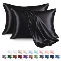 Fronha MR&HM Satin Silk, pacote com 2 unidades king size 20x36cm, preta Fronha MR&HM Satin Silk, pacote com 2 unidades king size 20x36cm, preta