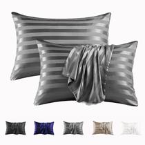 Fronha MR&HM Silk Satin para cabelo e pele, pacote com 2 unidades, cinza escuro Fronha MR&HM Silk Satin para cabelo e pele, pacote com 2 unidades, cinza escuro