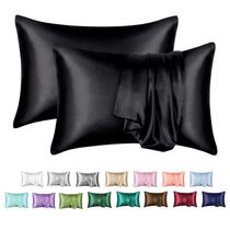 Fronha MR&HM Silk Satin para cabelo e pele, pacote com 2 unidades pretas Fronha MR&HM Silk Satin para cabelo e pele, pacote com 2 unidades pretas