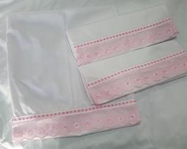 Fronha para Travesseiro Bebe Menina 3pçs Rosa com Branco