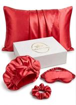 Fronha Sofia De Luxe - Conjunto de Dormir em Cetim com 4 Peças - Vermelho