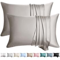 Fronhas de seda WLOSJ 100% Silk, pacote com 2 fronhas queen size, cinza
