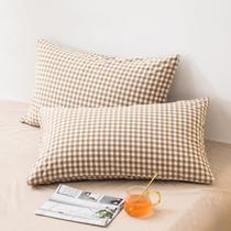 Fronhas mixinni bege xadrez de algodão lavado king size Fronhas mixinni bege xadrez de algodão lavado king size