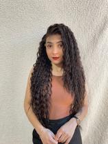 Front Lace lacewig Bio Fibra Premium peruca cacheada afro castanho claro cor 4, repart livre 75cm