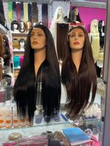 Front lace Lacewig Peruca Full HD premium Castanho escuro cor 4 e cor 2 Lisa longa 75cm