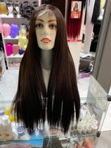 Front Lace Lacewig Peruca Premium Repart Livre Castanho escuro cor 4 lisa longa 75cm