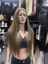 Front lace loira peruca castanho morena iluminada lisa 75cm premium repartição livre Front lace loira peruca castanho morena iluminada lisa 75cm premium repartição livre