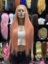 Front lace loira peruca ruiva rosa lisa 75cm premium repartição livre