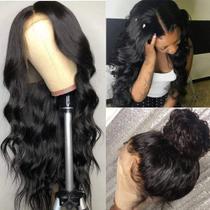 Front lace peruca castanho 100% natural 80cm ondulada