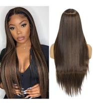 Front lace peruca castanho morena iluminada preta castanho lisa 80cm premium babyhair natural Front lace peruca castanho morena iluminada preta castanho lisa 80cm premium babyhair natural