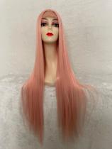 Front lace peruca lisa 90cm fibra premium rosa verde preta castanho escuro loira