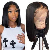 Front Lace Peruca Lisa Curta Identica Humano Fibra Orgânica
