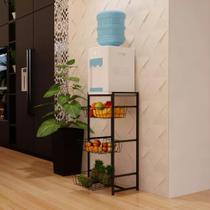 Fruteira 3 Cestos Cozinha Preta Em Aço Base Mdf Amadeirado