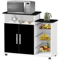Fruteira balcão p/ microondas ou forno elét. lond. 2 portas + cestos em aço + rodinhas cor branco preto marmorizado