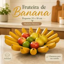 Fruteira Banana Pequena Madeira Rústica Nogueira 33x10cm Fruteira Banana Pequena Madeira Rústica Nogueira 33x10cm