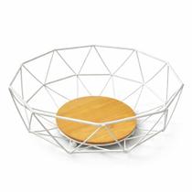Fruteira Bowl Branca com Base em Madeira Natural Design Premium e Estilo Moderno WESTING by BSMIX