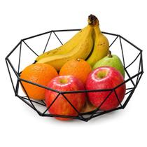 Fruteira Bowl BSMIX Base Madeira Natural Metal Preto Fosco Porta Frutas Bancada Cozinha