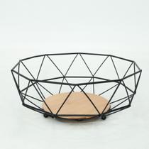 Fruteira Bowl Preta com Base em Madeira Design Geométrico Moderno WESTING by BSMIX