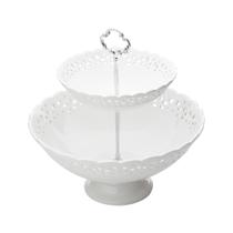 Fruteira, Centro De Mesa 30cm De Porcelana 2 Níveis Bon Gourmet - R25009