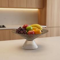 Fruteira Centro Mesa Vidro Fumê Canelado Com Pé Decorativa Fruteira Centro Mesa Vidro Fumê Canelado Com Pé Decorativa