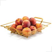 Fruteira Cesto de Frutas Cozinha Legumes Mesa de Vidro Moderna Dourado Fosco Gold Arthi