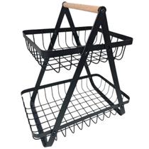 Fruteira Cesto Organizador Duplo Aramado Fruta Legumes Cozinha Mesa Bancada Multiuso Escritorio Armario Estante Moderno