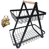 Fruteira Cesto Organizador Duplo Aramado Fruta Legumes Cozinha Mesa Bancada Prateleira Multiuso Moderno