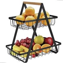 Fruteira Cesto Organizador Duplo Aramado Mesa Prateleira Fruta Legumes Cozinha Escritorio Armario Multiuso Moderno