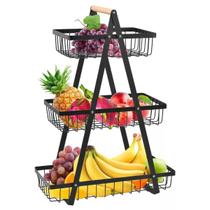 Fruteira Cesto Organizador Triplo Aramado Fruta Legumes Cozinha Mesa Escritorio Prateleira Moderno Multiuso Resistente