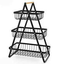 Fruteira Cesto Organizador Triplo Aramado Fruta Legumes Mesa Prateleira Cozinha Escritorio Bancada Multiuso Moderno