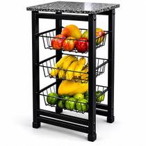 Fruteira Chão Cozinha 3 Cestos Extra Forte Tampo Granito Cor:Preto Fruteira Chão Cozinha 3 Cestos Extra Forte Tampo Granito Cor:Preto