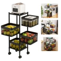 Fruteira Chão Cozinha Organizador 4 Andares Cesto Quadrado Giratório Salão Banheiro Fruteira Chão Cozinha Organizador 4 Andares Cesto Quadrado Giratório Salão Banheiro