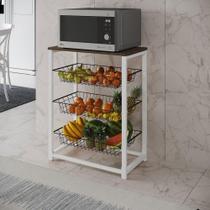 Fruteira Com Suporte Para Micro-Ondas Barcelona Aço Branco Cesto Preto Tampo Amêndoa Cor: Preto