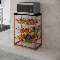 Fruteira Com Suporte Para Micro-Ondas Barcelona Aço Cobre Cesto Cobre Tampo Preto Cor: Cobre