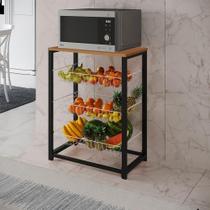Fruteira Com Suporte Para Micro-Ondas Barcelona Aço Preto Cesto Branco Tampo Canela Cor: Canela