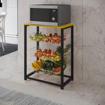 Fruteira com Suporte para Micro-ondas Barcelona Aço Preto Cesto Cobre Tampo Branco